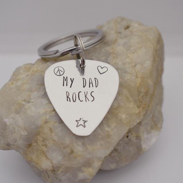 My Dad Rocks Guitar Pick Stainless Steel Keychain